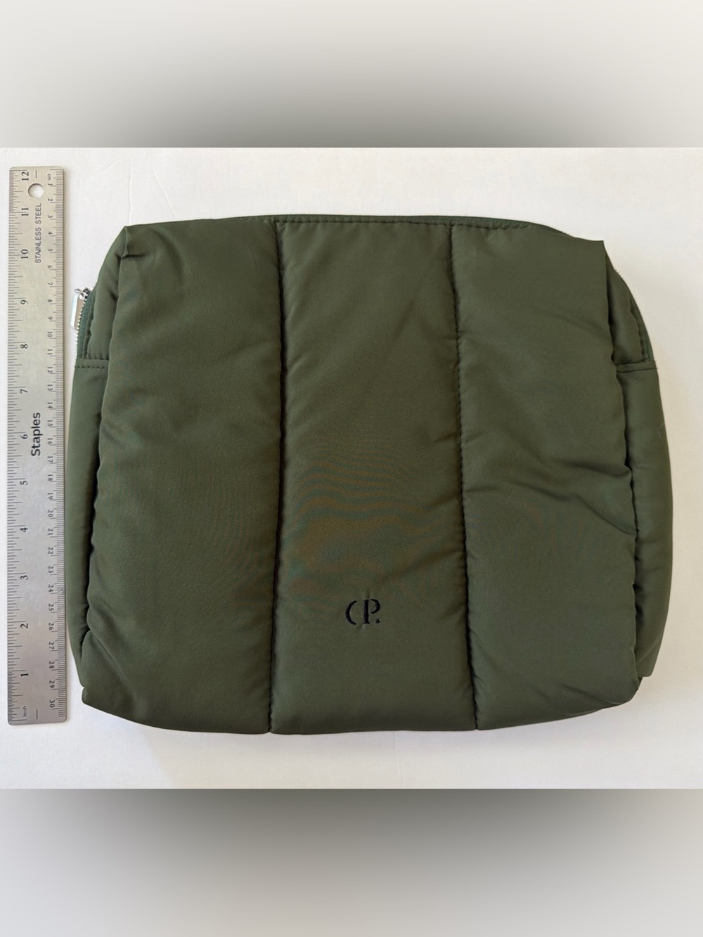 Cloth & Paper Olive Green Puffy Zipper Pouch/Bag